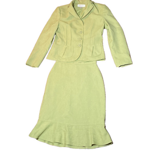 🌷PROPORTION Petite Conrad C🌷 Green Ruffle Skirt  & Jacket Suit 2 Piece Set